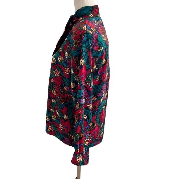 Vintage 90’s Tassel + Medallions Tie Neck Long Sleeve Button Front Blouse 6P - Picture 7 of 8